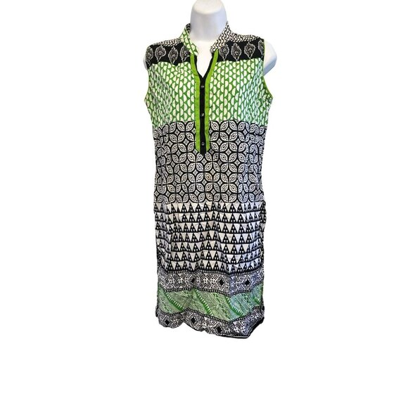 Zola Cotton Tunic Dress Size 36/Small Green/Black Tribal Print - Picture 1 of 4
